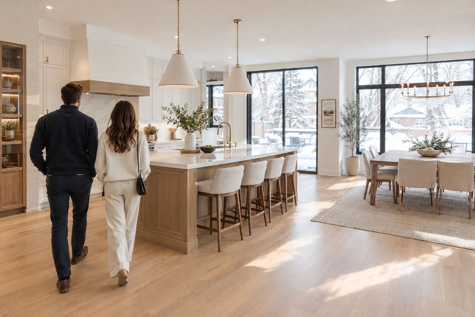Couple touring a bright kitchen
