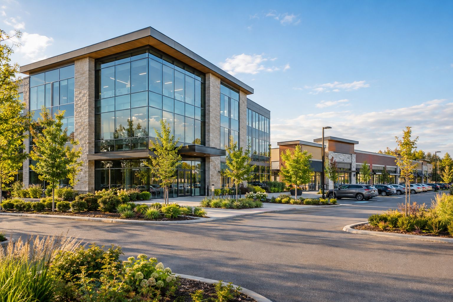 Modern office and retail plaza